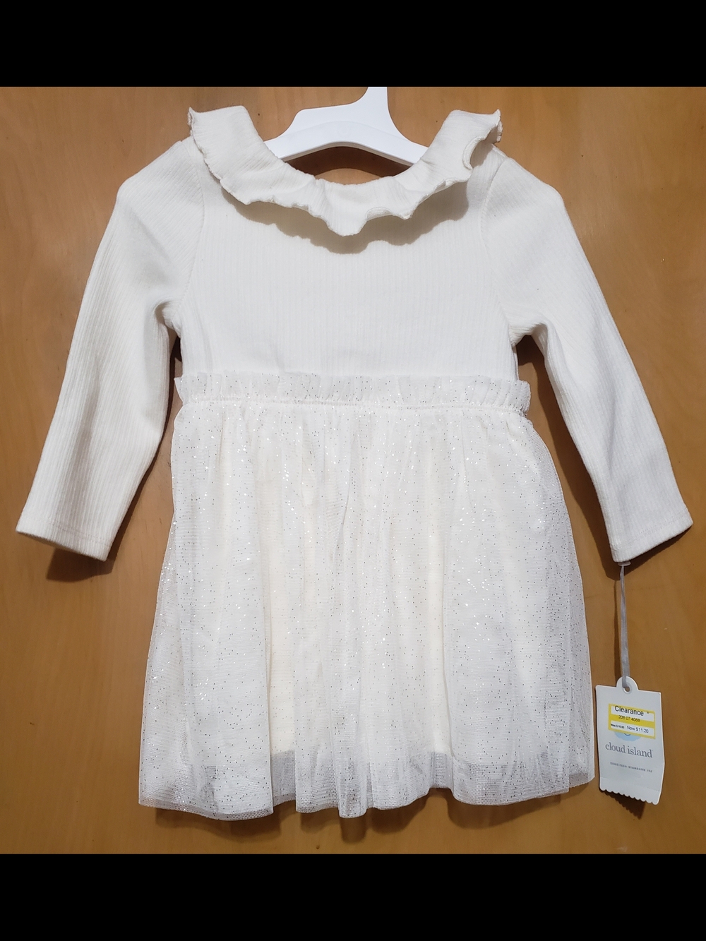 cloud island Cream Glitter Tulle Ruffle-Collar Dress